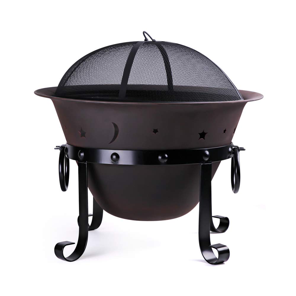 Cast Iron Round Fire Pit with Mesh Screen & Poker R326