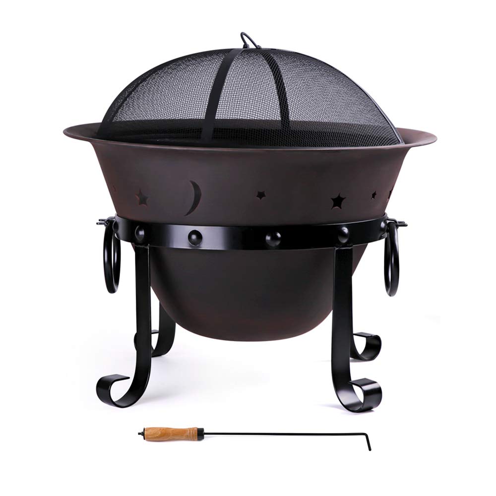 Cast Iron Round Fire Pit with Mesh Screen & Poker R326