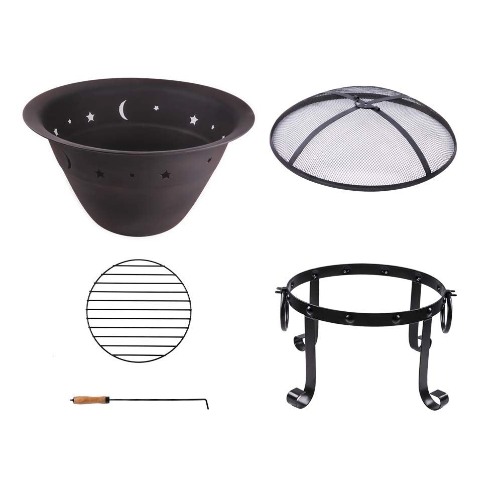 Cast Iron Round Fire Pit with Mesh Screen & Poker R326