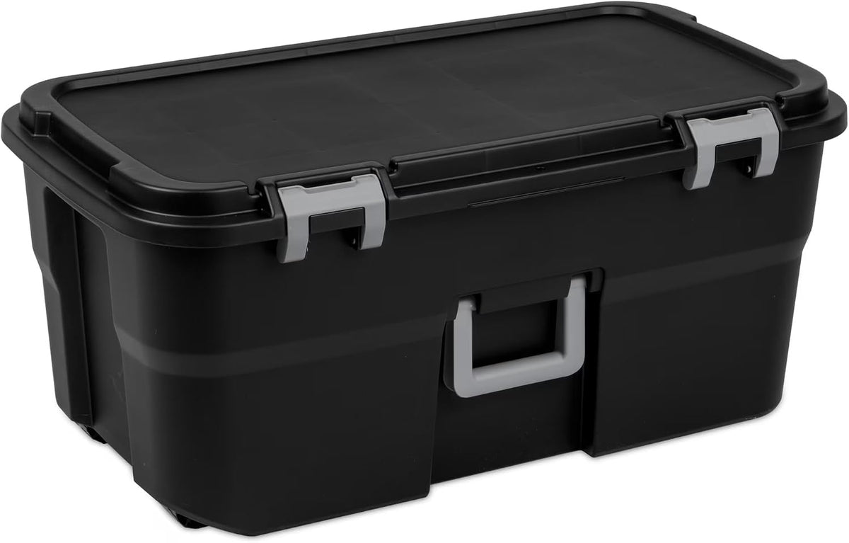 22 Gallon Lockable Black Plastic Storage Trunk V9882
