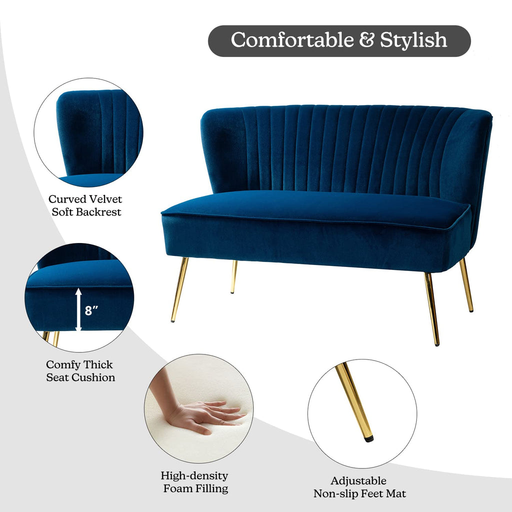 Navy Velvet Tufted Loveseat Sofa H5171