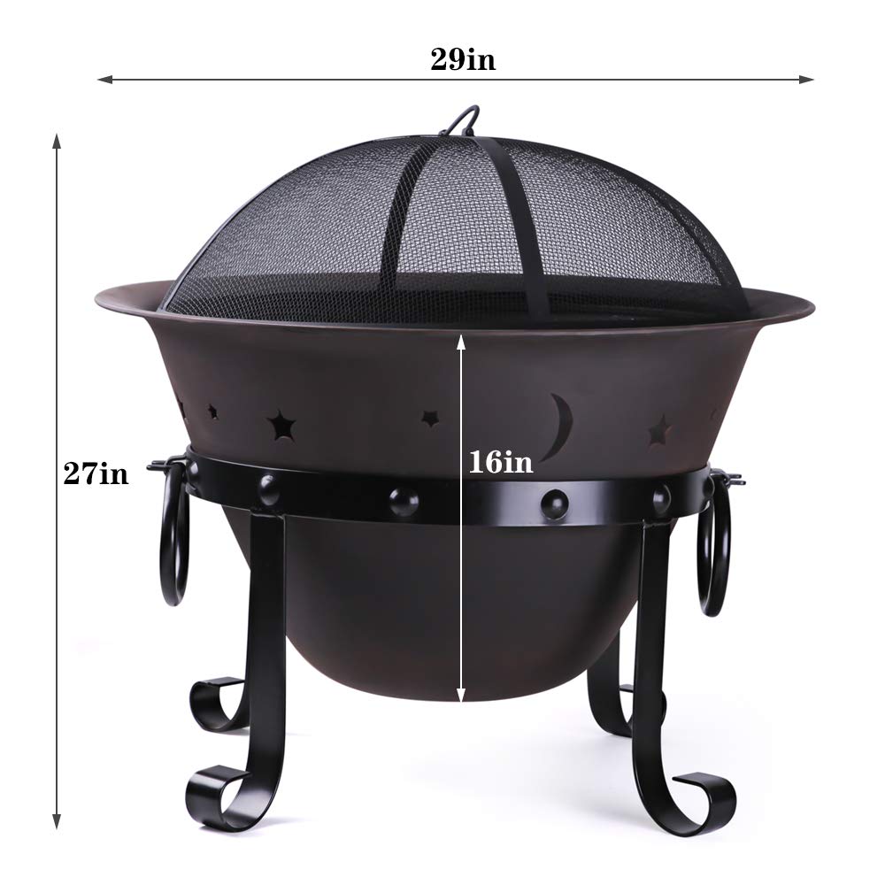 Cast Iron Round Fire Pit with Mesh Screen & Poker R326