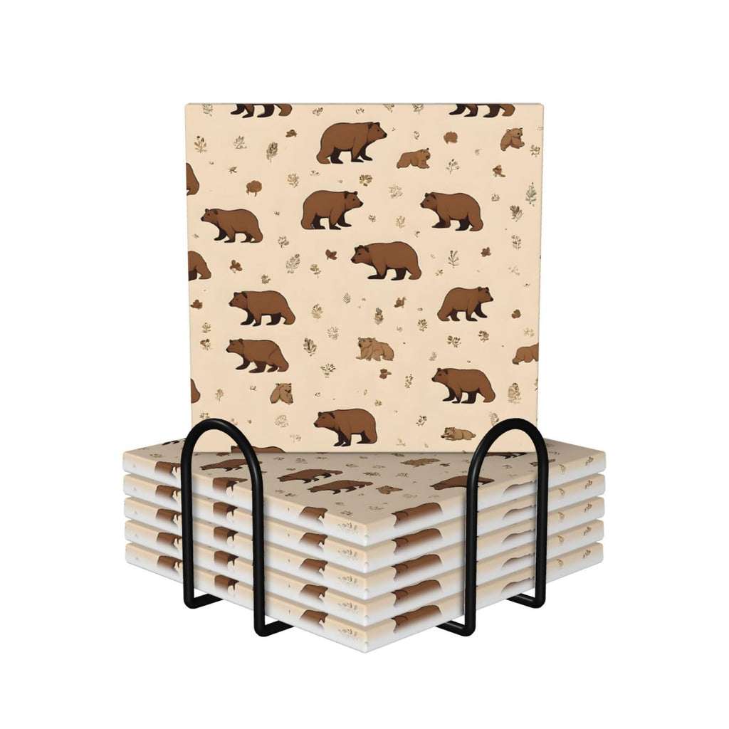 Square Cartoon Bear Ceramic Coasters Set of 6 D495568