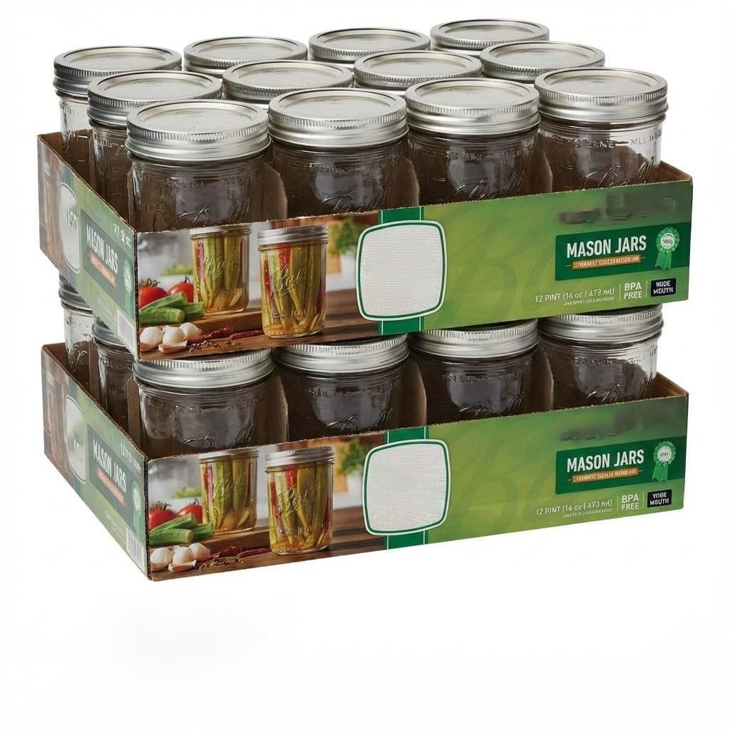 16oz Wide Mouth Clear Glass Mason Jars with Lids & Bands B32472