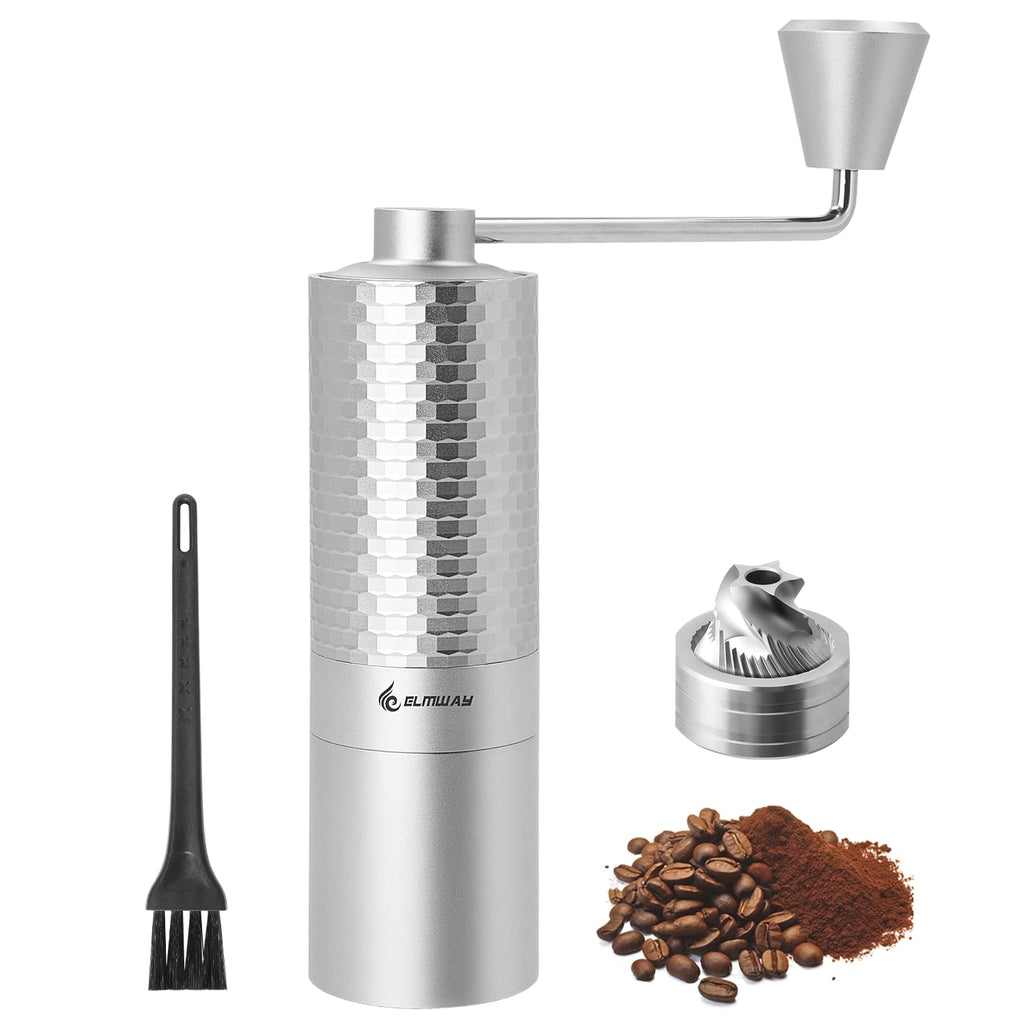 Manual Coffee Grinder, Stainless Steel Conical Burr Hand Grinder, 25g Coffee Bean Mill with Magnetic Handle, Dual Bearing Metal Body for Travel and Camping S273