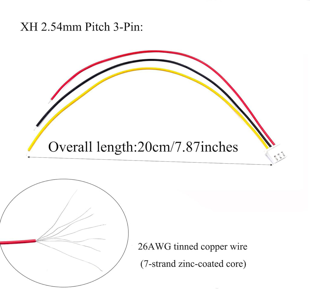 50Pcs 25Pairs JST-XH 2.54mm 3 Pin Connector Kit with Flat Wire Cable H111302