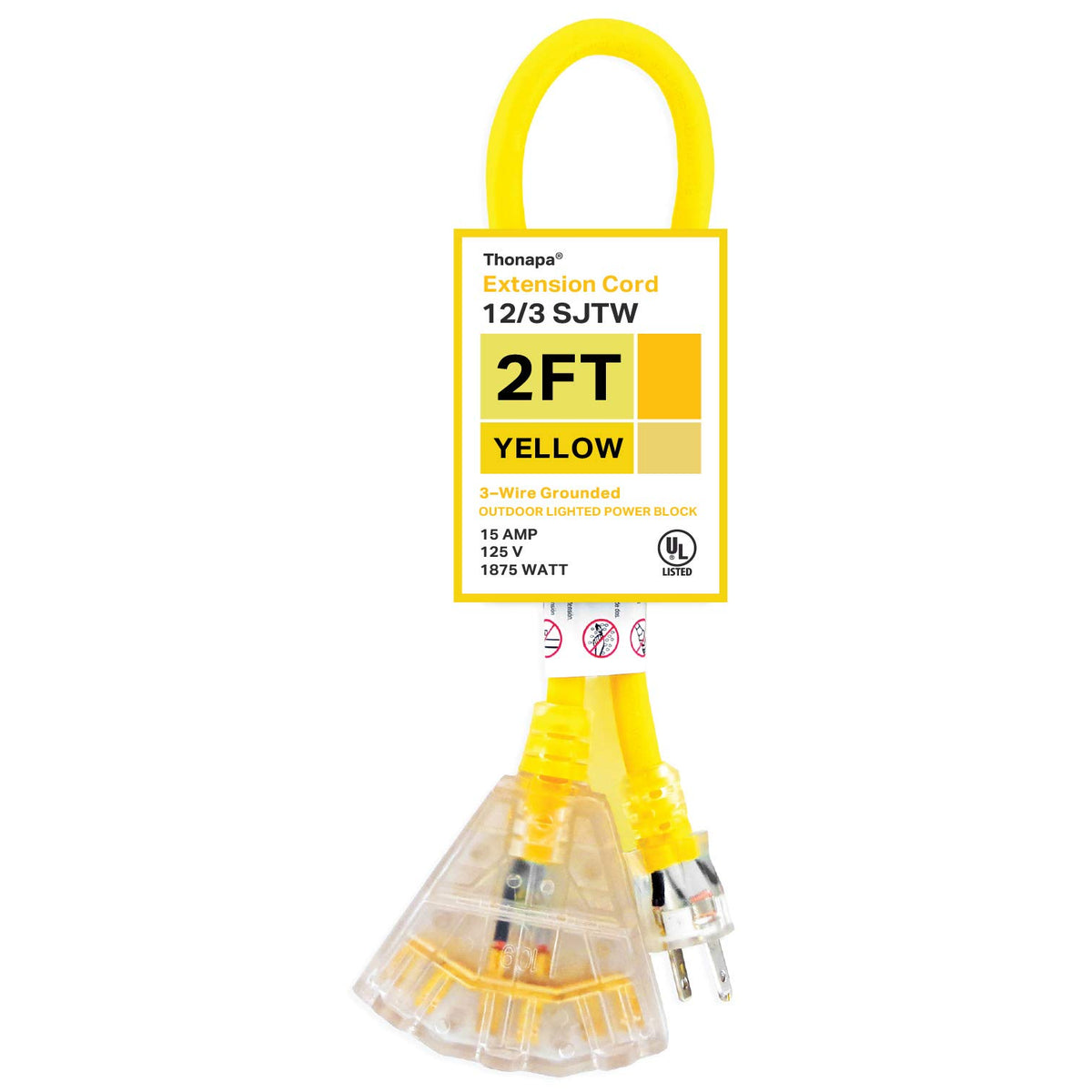 12 Gauge 2 ft 3 Outlet Heavy Duty Extension Cord F20791