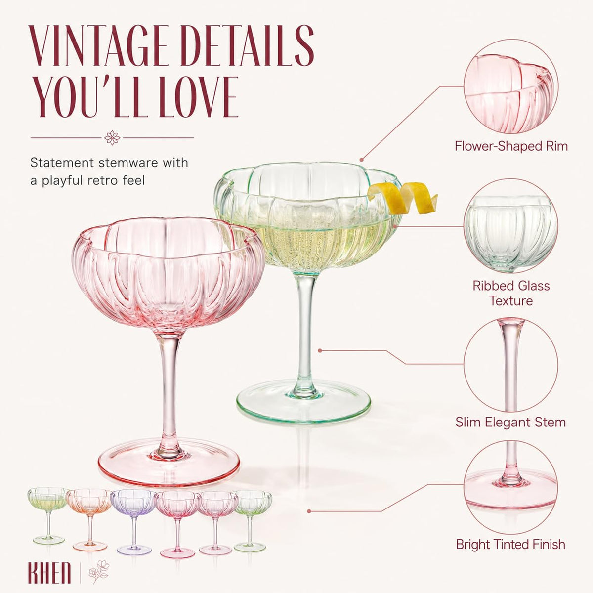 Vintage Wavy Glass Coupes Set of 6 Q5266