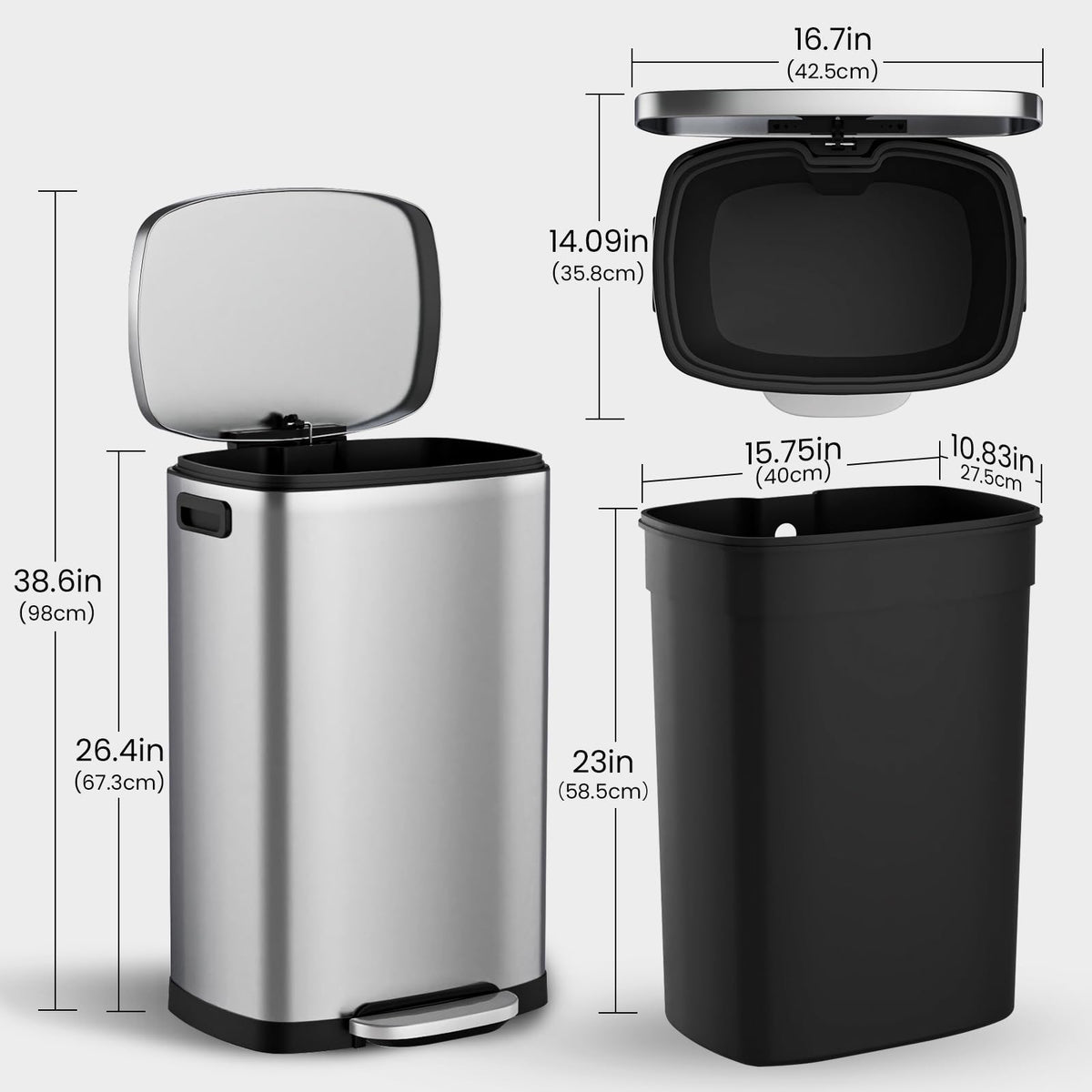 13.2 Gallon Stainless Steel Step Trash Can with Lid Q3649