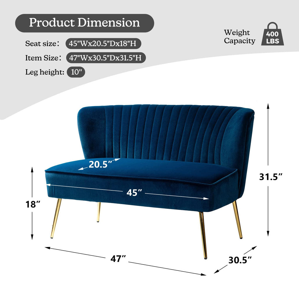 Navy Velvet Tufted Loveseat Sofa H5171