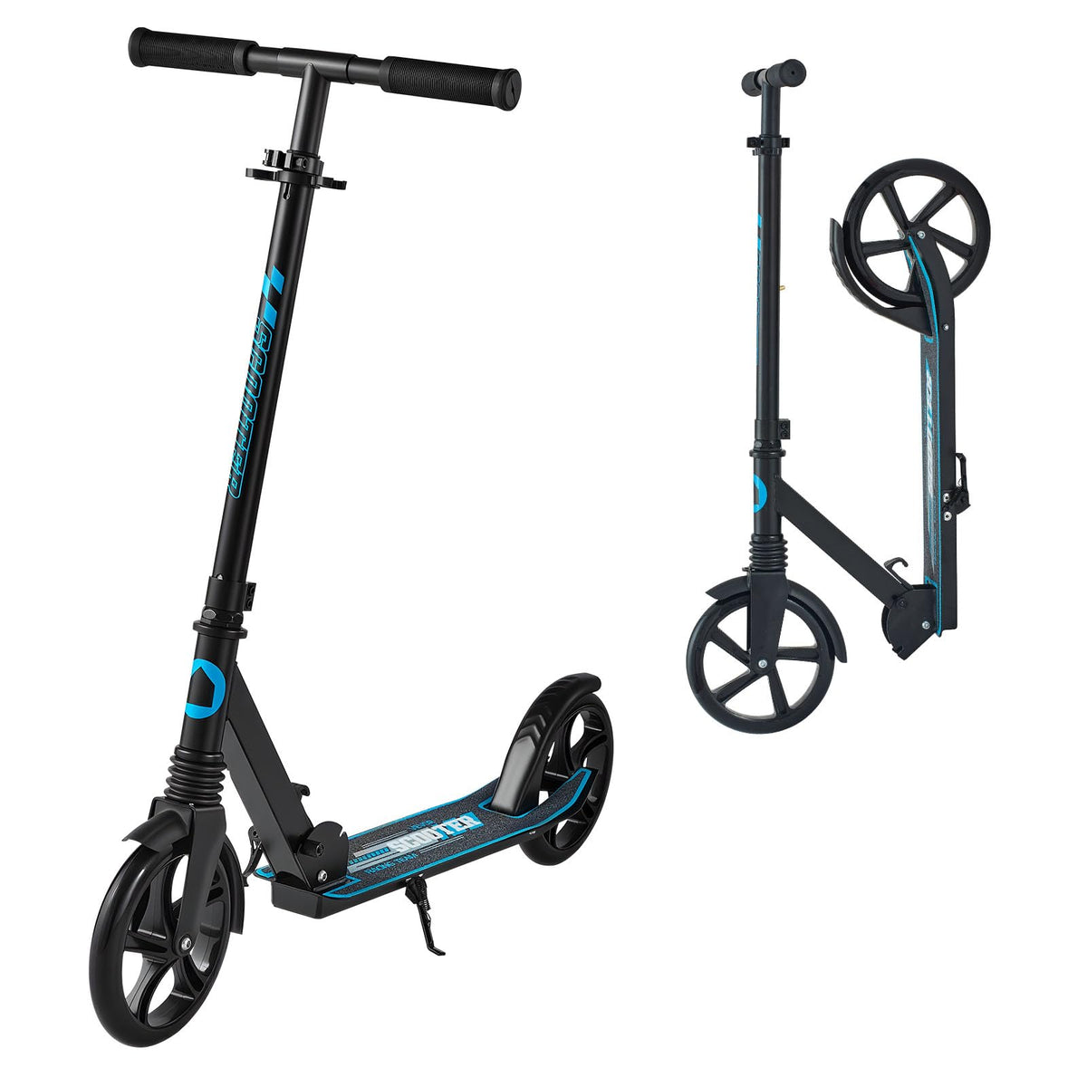 Kick Scooter, 2-Wheel Adjustable Height Folding with Anti-Slip Deck & Light-Up Wheels W201