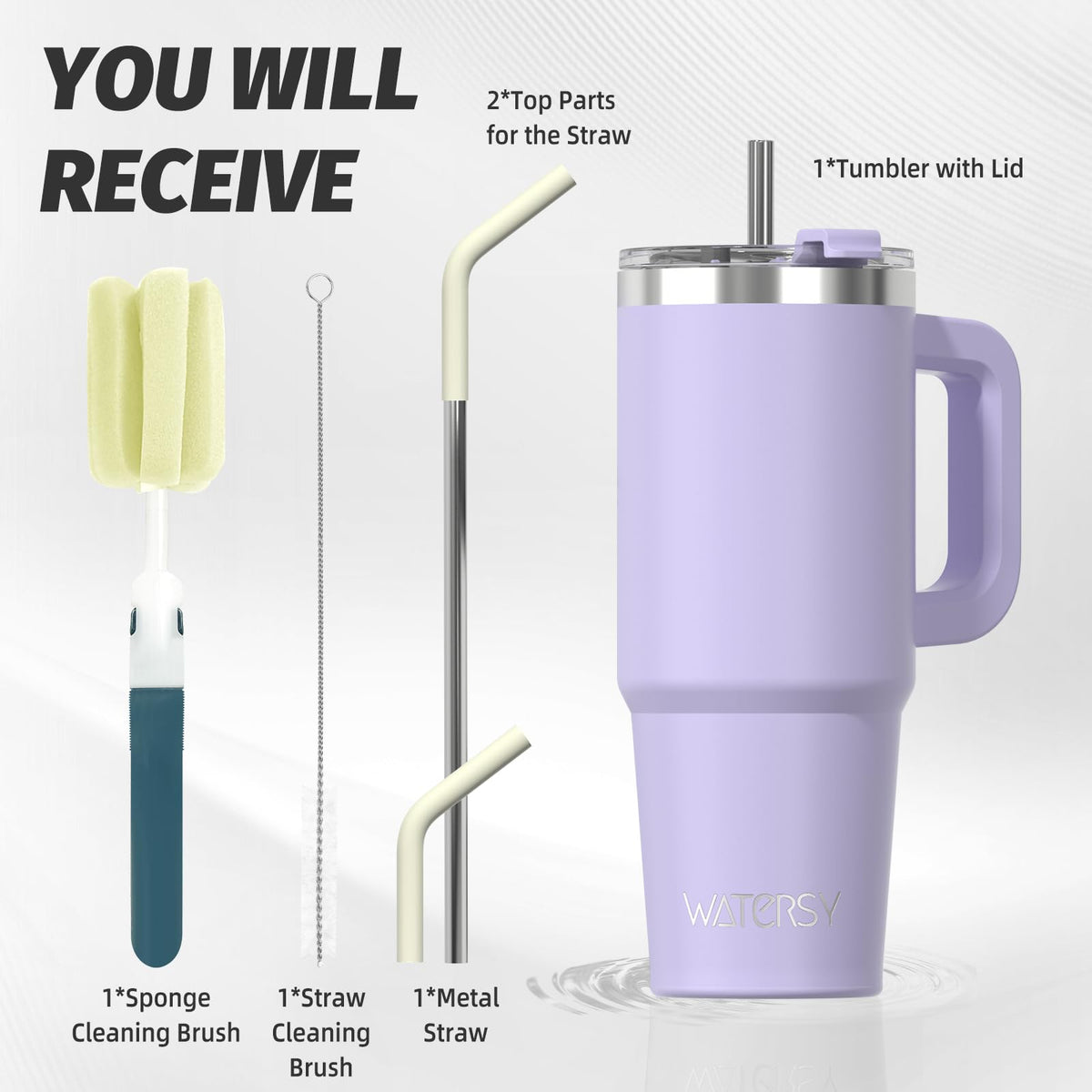 20 oz Insulated Stainless Steel Tumbler with Handle, Lid and Straw T189376