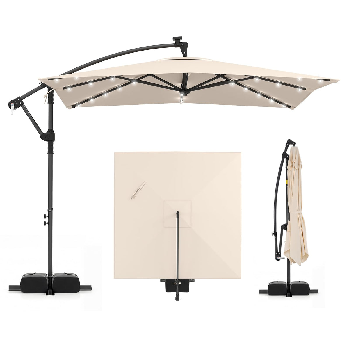 8x8 FT Solar Square Offset Cantilever Umbrella with Base V386