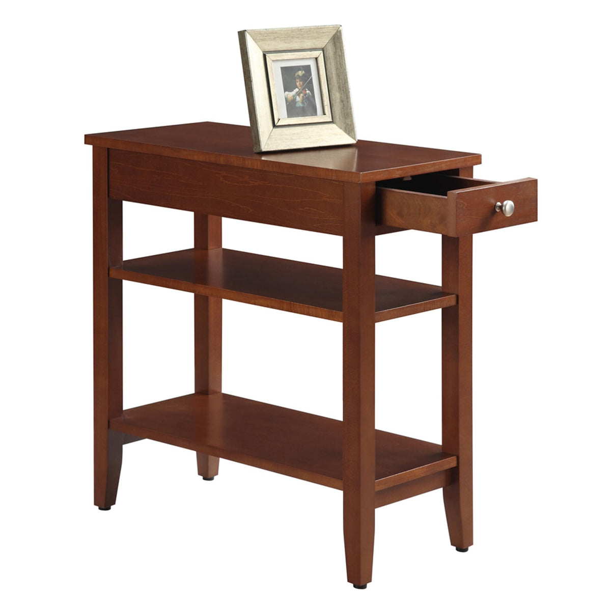 Cherry Chairside End Table with Storage Drawer & Shelves D335