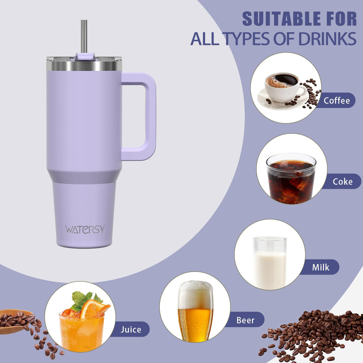 20 oz Insulated Stainless Steel Tumbler with Handle, Lid and Straw T189376
