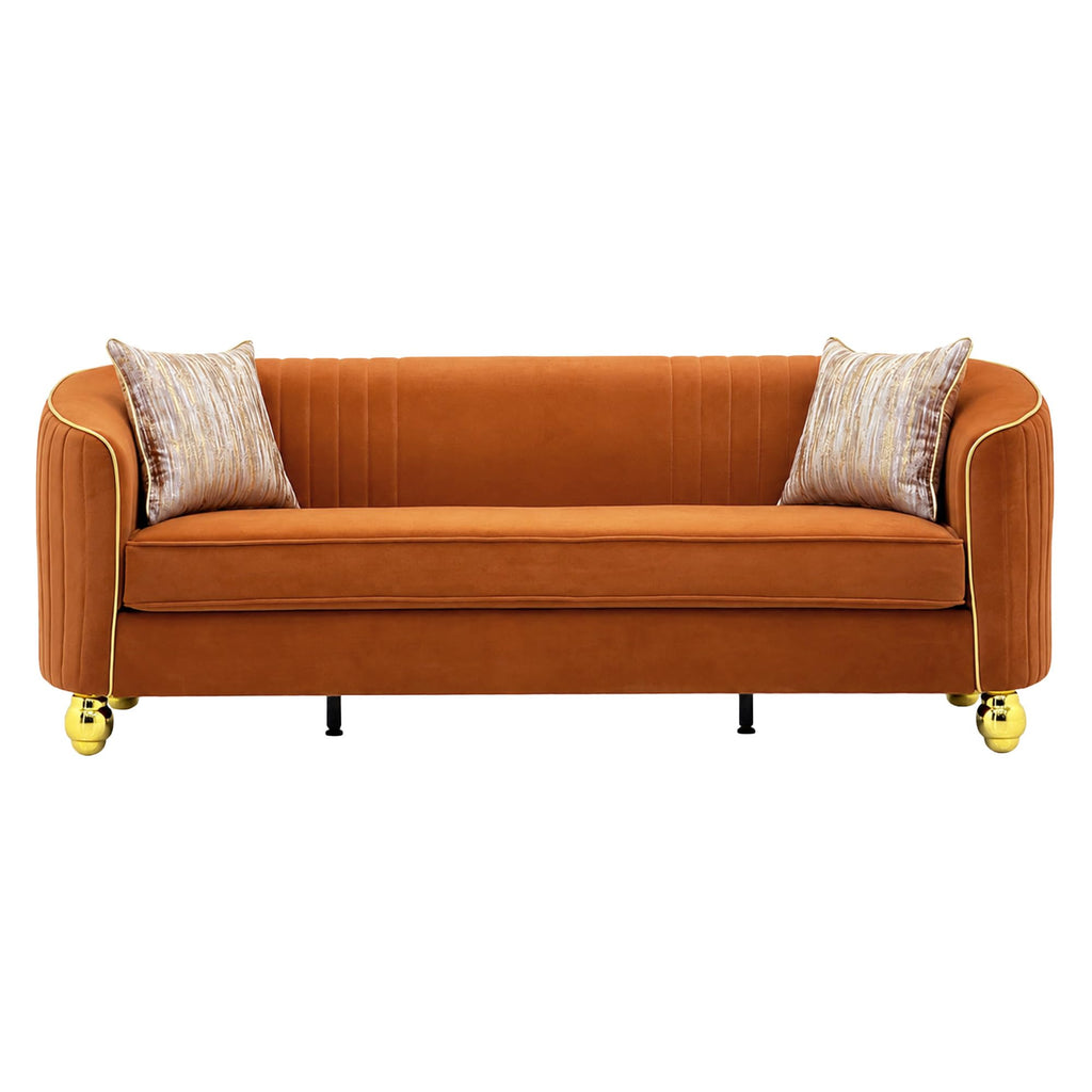 Velvet Modern Sofa Couch 3-Seater Deep Seat Sofa, Orange K5035