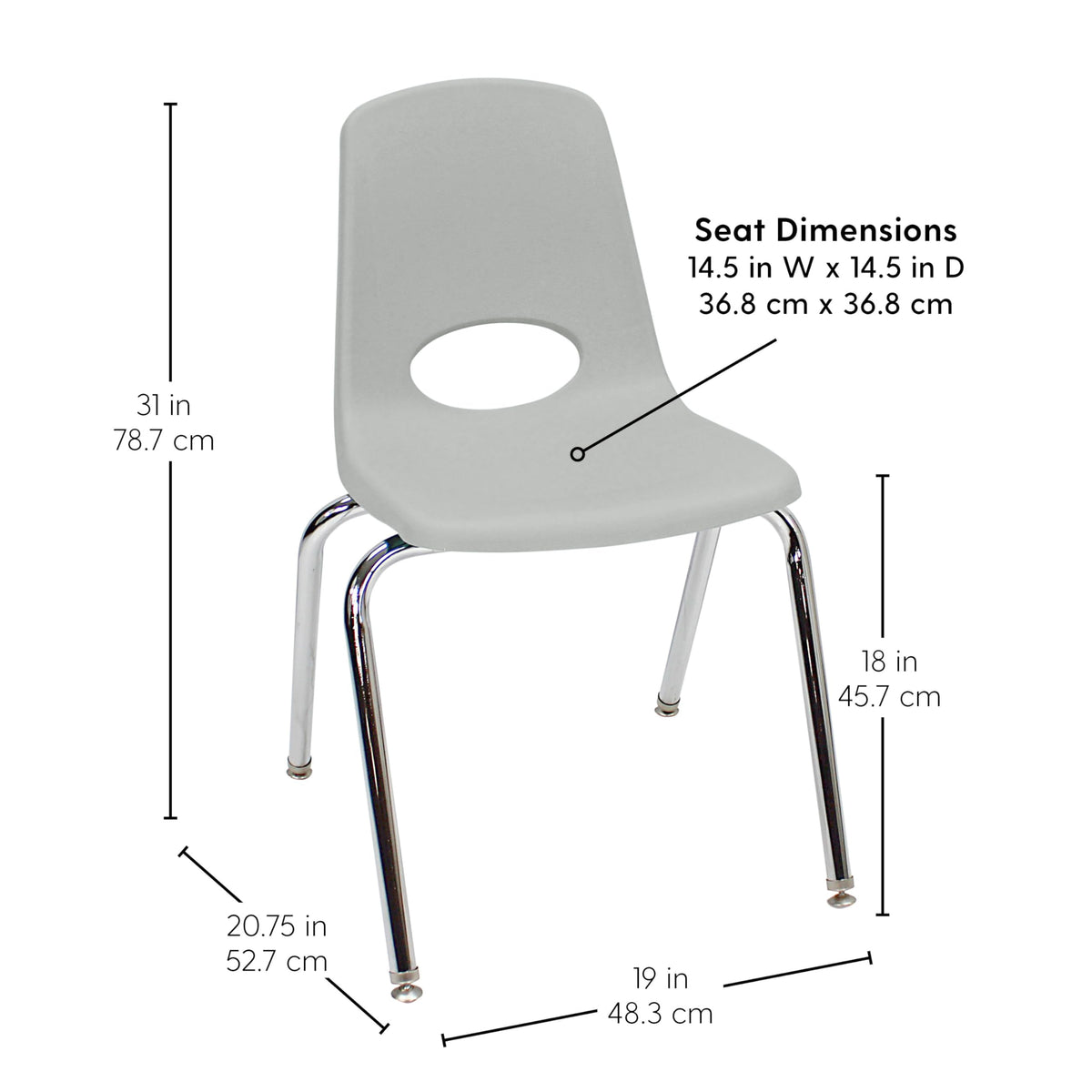 18" Light Gray School Stack Chair H709