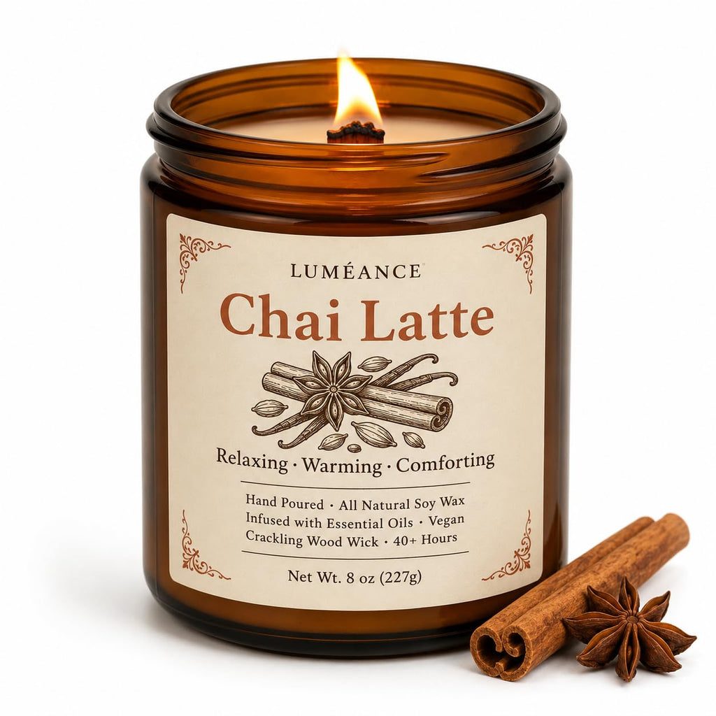 Chai Latte Scented Candle, 8 oz, Soy Wax, Crackling Wood Wick I349233