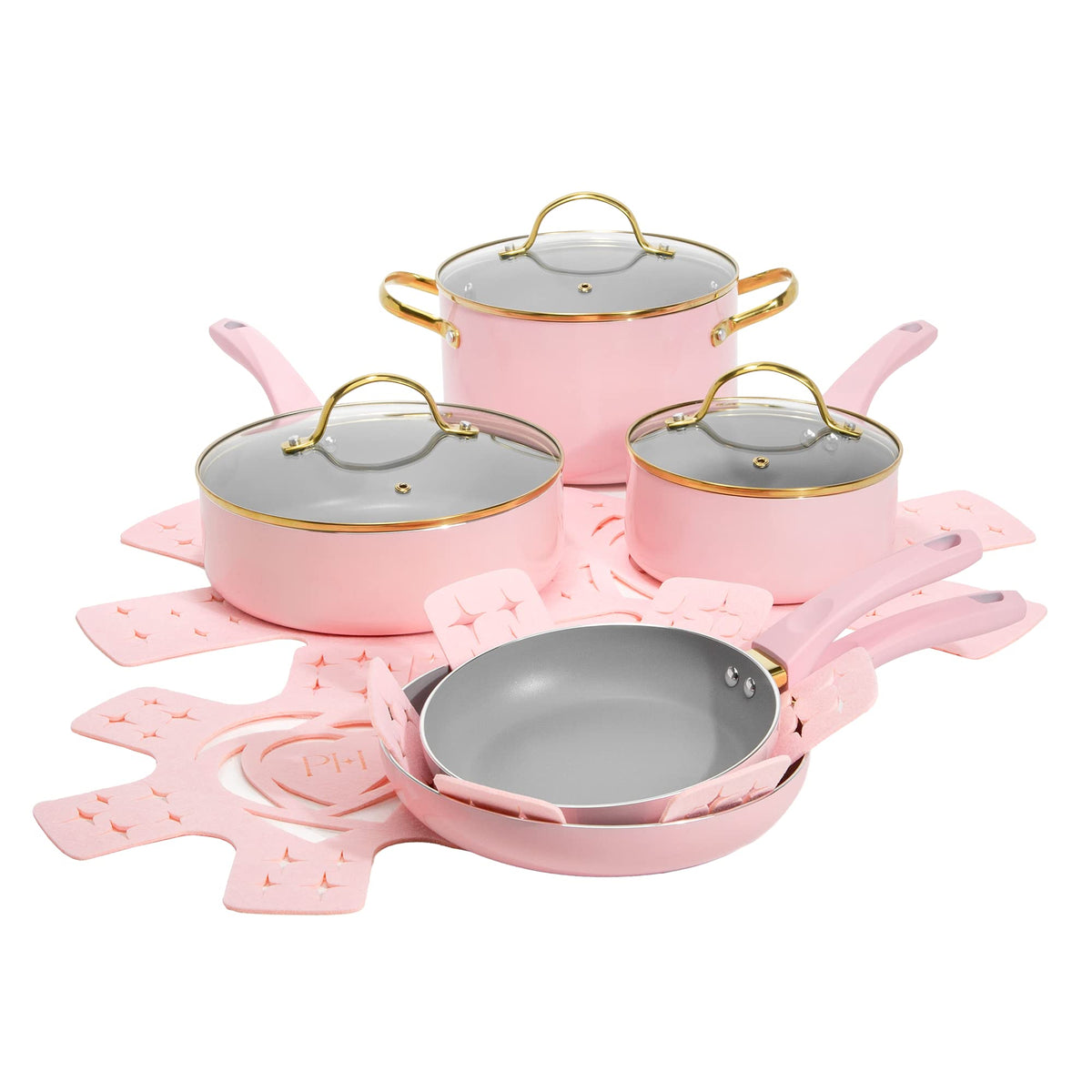 12 Piece Pink Nonstick Cookware Set V2397