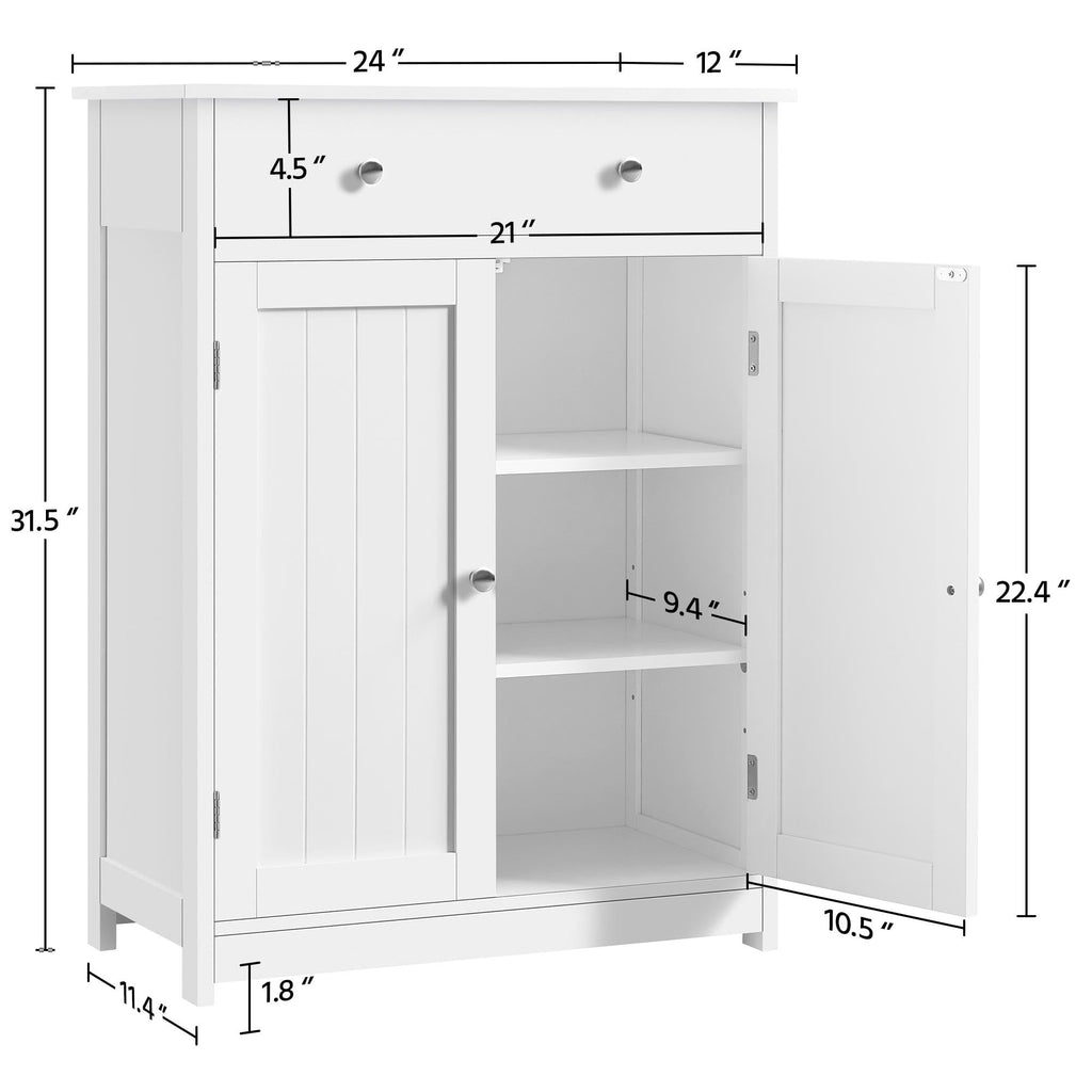 White Bathroom Storage Cabinet with Drawer and 2 Doors N638