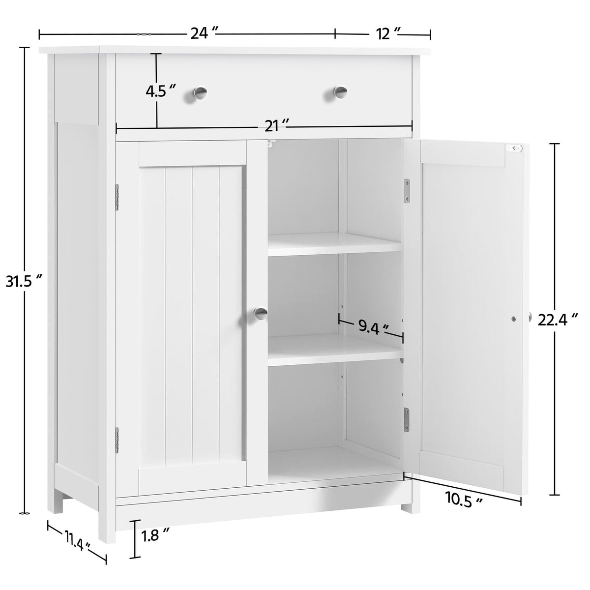 White Bathroom Storage Cabinet with Drawer and 2 Doors N638