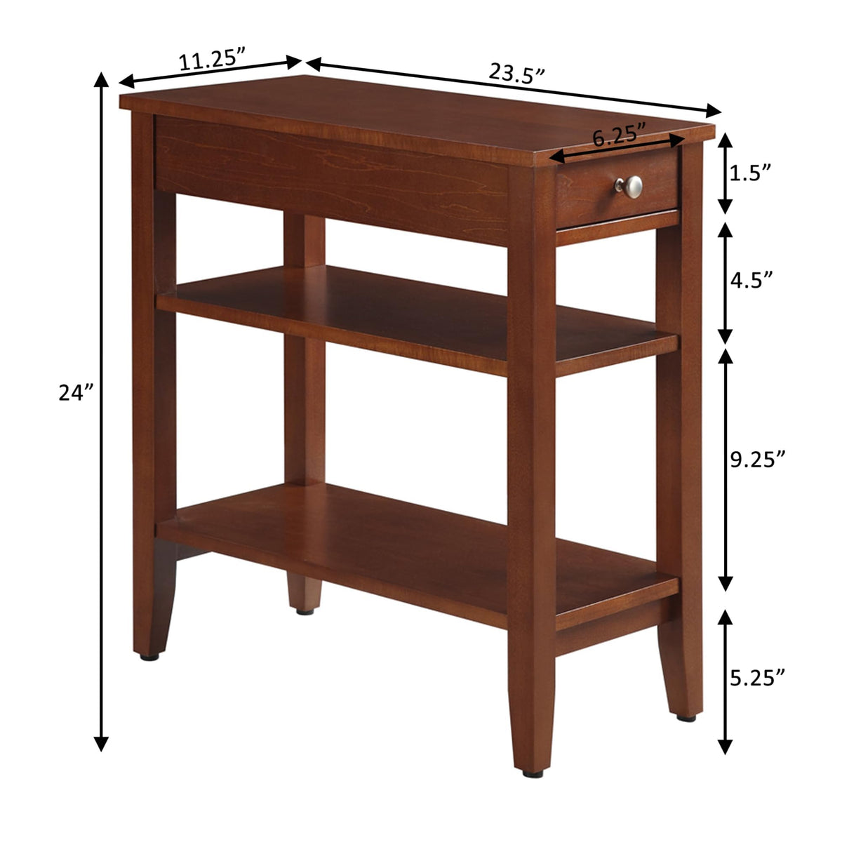 Cherry Chairside End Table with Storage Drawer & Shelves D335