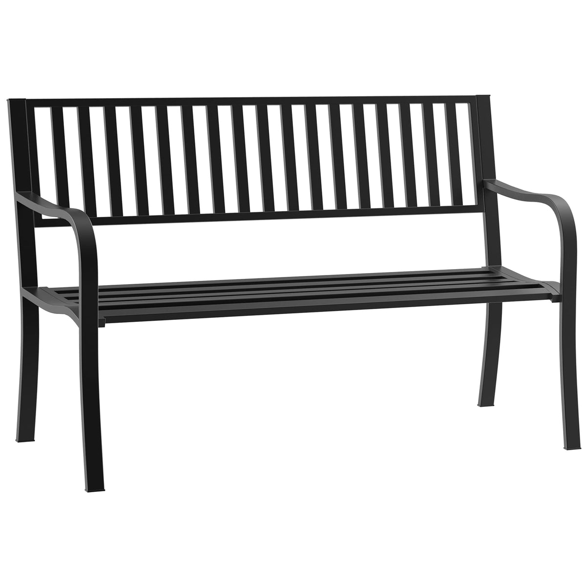 50" Outdoor Garden Bench with Slatted Seat Metal Black D834