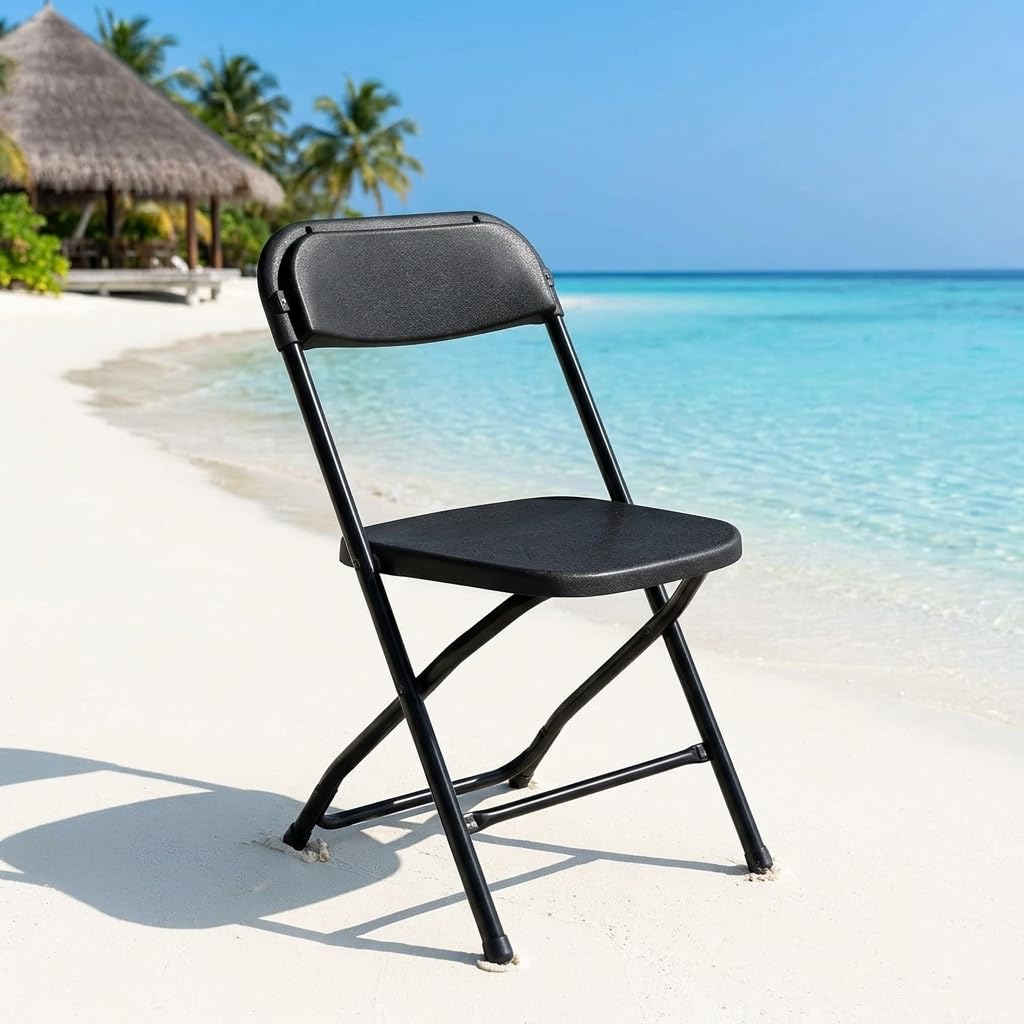 Folding Chairs Set of 10, 330lbs Heavy Duty Plastic Stackable Chairs, Portable Foldable Indoor Outdoor Chairs for Party, Camping, Patio & Events, Black N64128