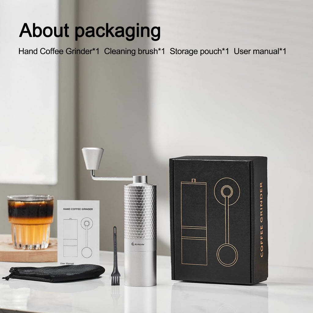 Manual Coffee Grinder, Stainless Steel Conical Burr Hand Grinder, 25g Coffee Bean Mill with Magnetic Handle, Dual Bearing Metal Body for Travel and Camping S273