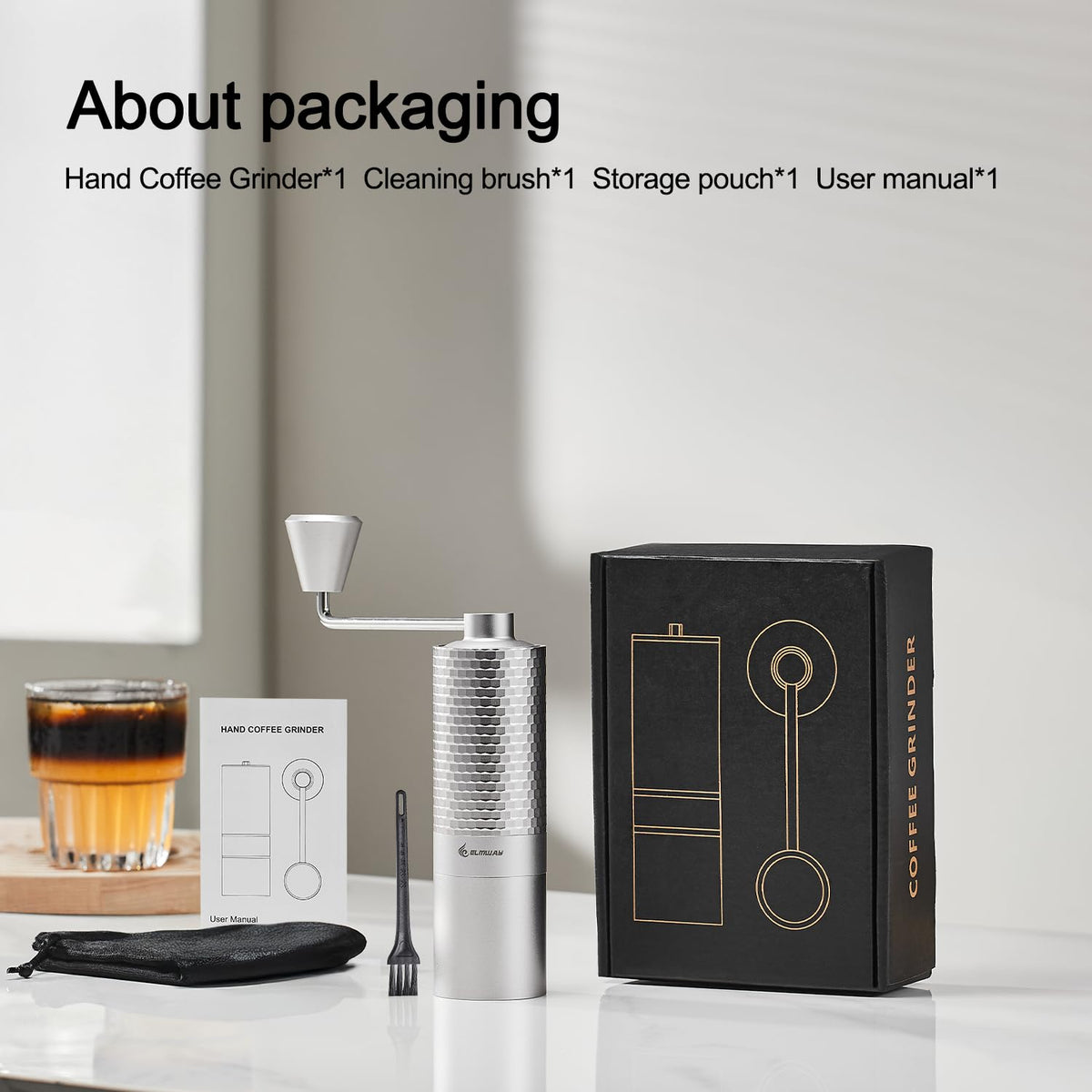 Manual Coffee Grinder, Stainless Steel Conical Burr Hand Grinder, 25g Coffee Bean Mill with Magnetic Handle, Dual Bearing Metal Body for Travel and Camping S273