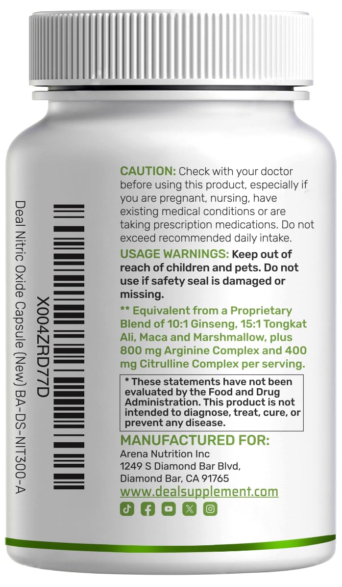 3,000mg 300 Capsules Nitric Oxide Supplement P44316