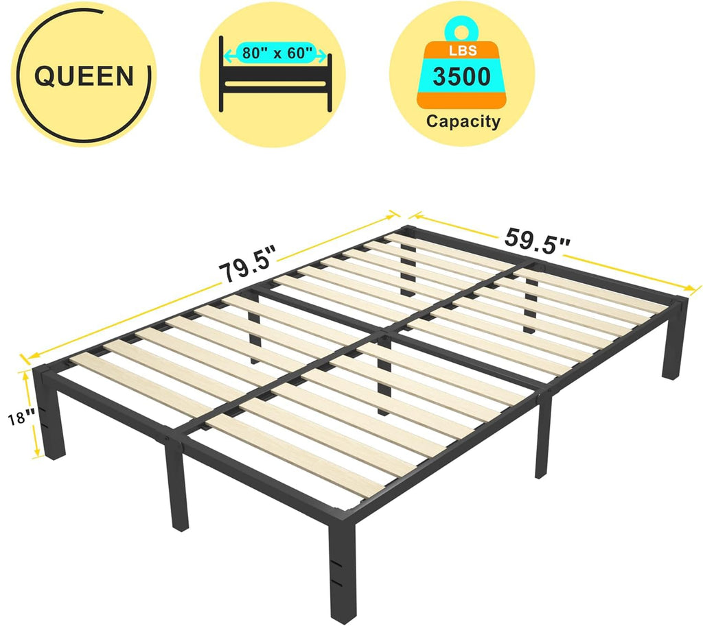 18 inch Queen Size Heavy Duty Platform Bed Frame with Wood Slats D617463