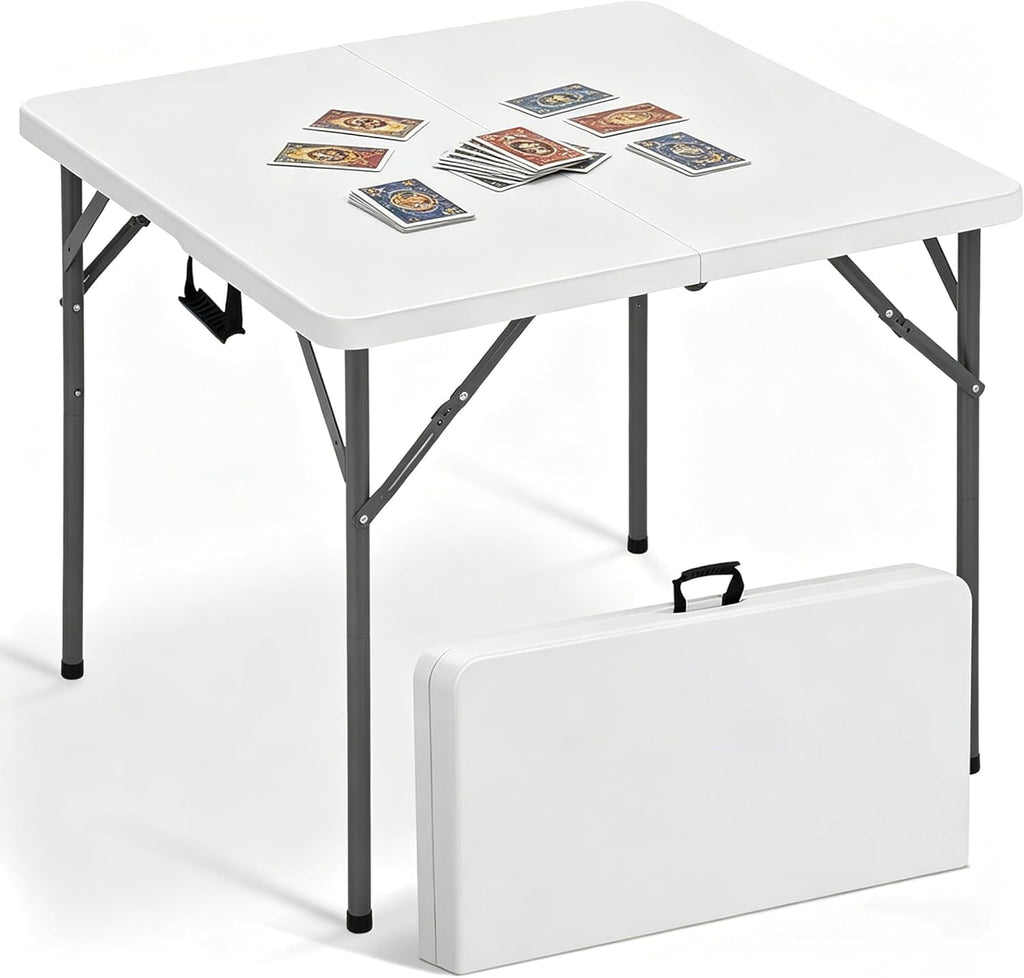 34'' White Folding Card Table with Handle & Steel Legs Z148