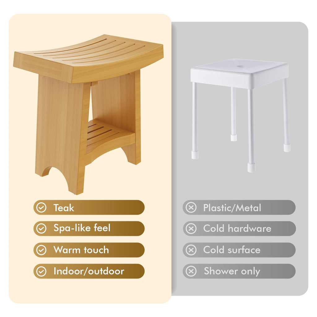 Teak Shower Bench with Shelf S3585