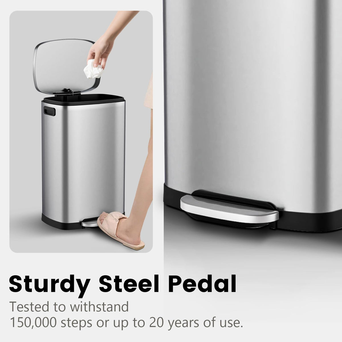 13.2 Gallon Stainless Steel Step Trash Can with Lid Q3649