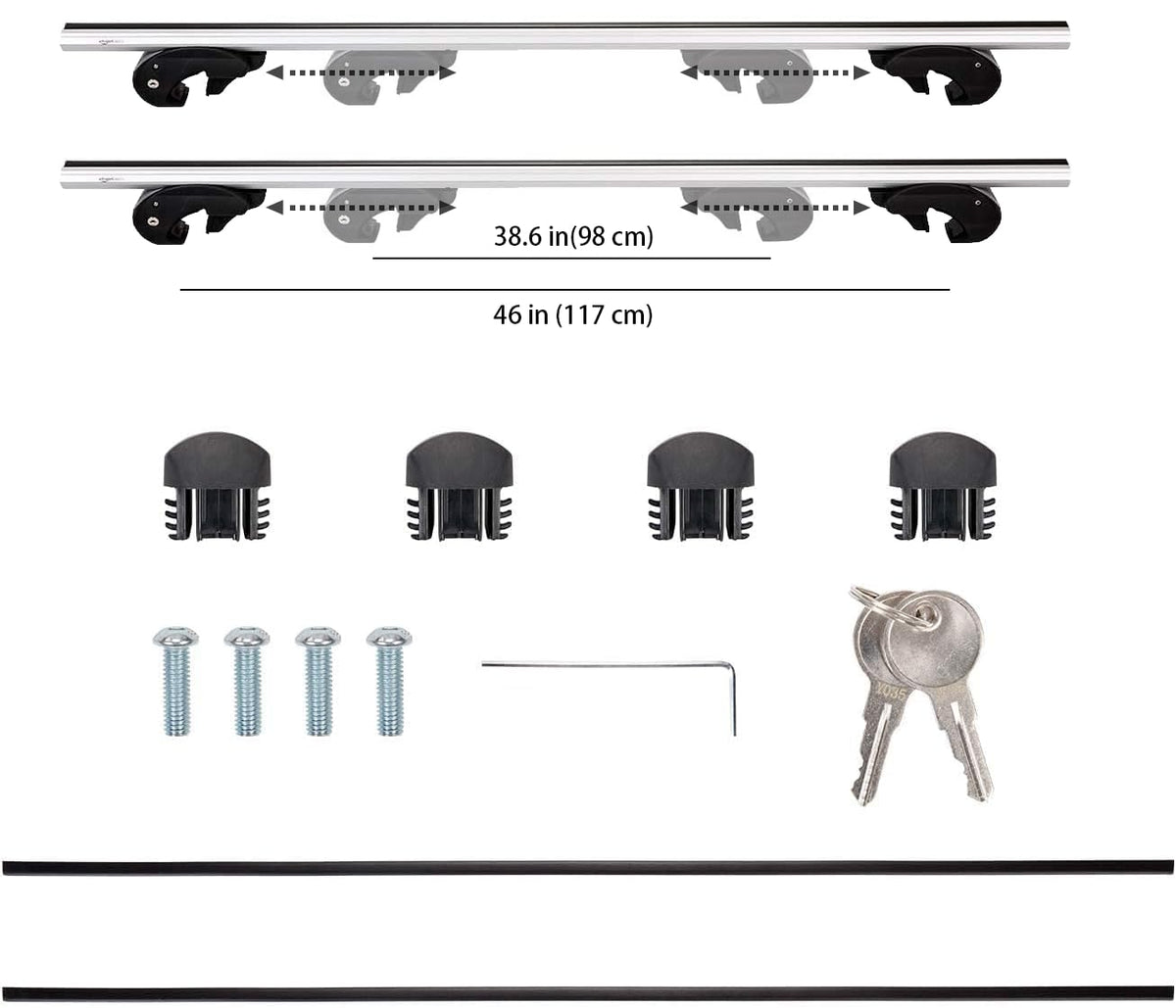 Black/Silver Cross Rail Roof Rack, 52 inches, Pack of 2 N944883
