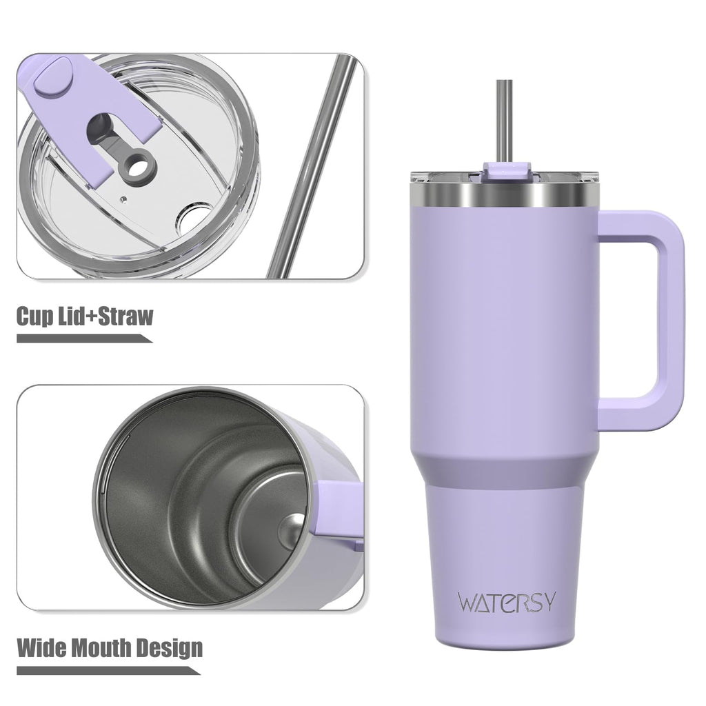 20 oz Insulated Stainless Steel Tumbler with Handle, Lid and Straw T189376