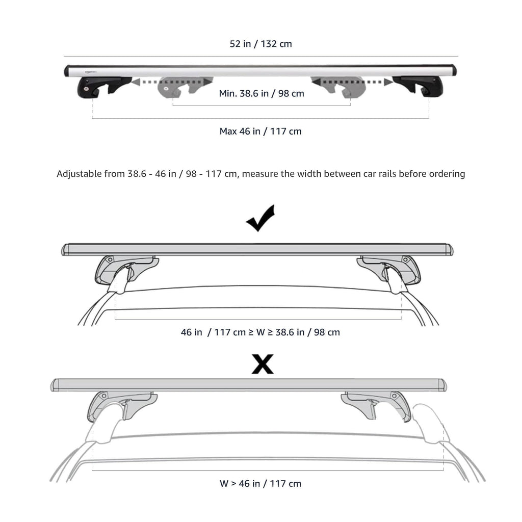 Black/Silver Cross Rail Roof Rack, 52 inches, Pack of 2 N944883