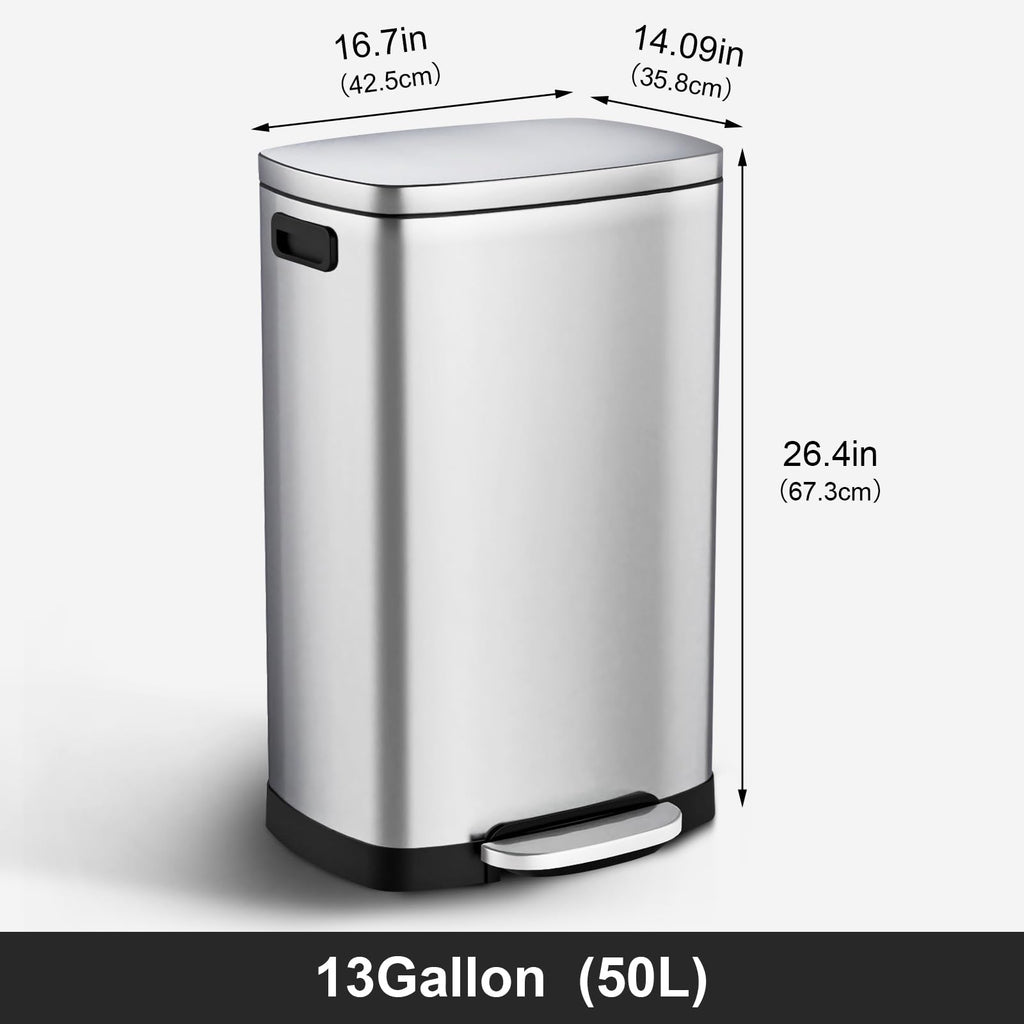 13.2 Gallon Stainless Steel Step Trash Can with Lid Q3649