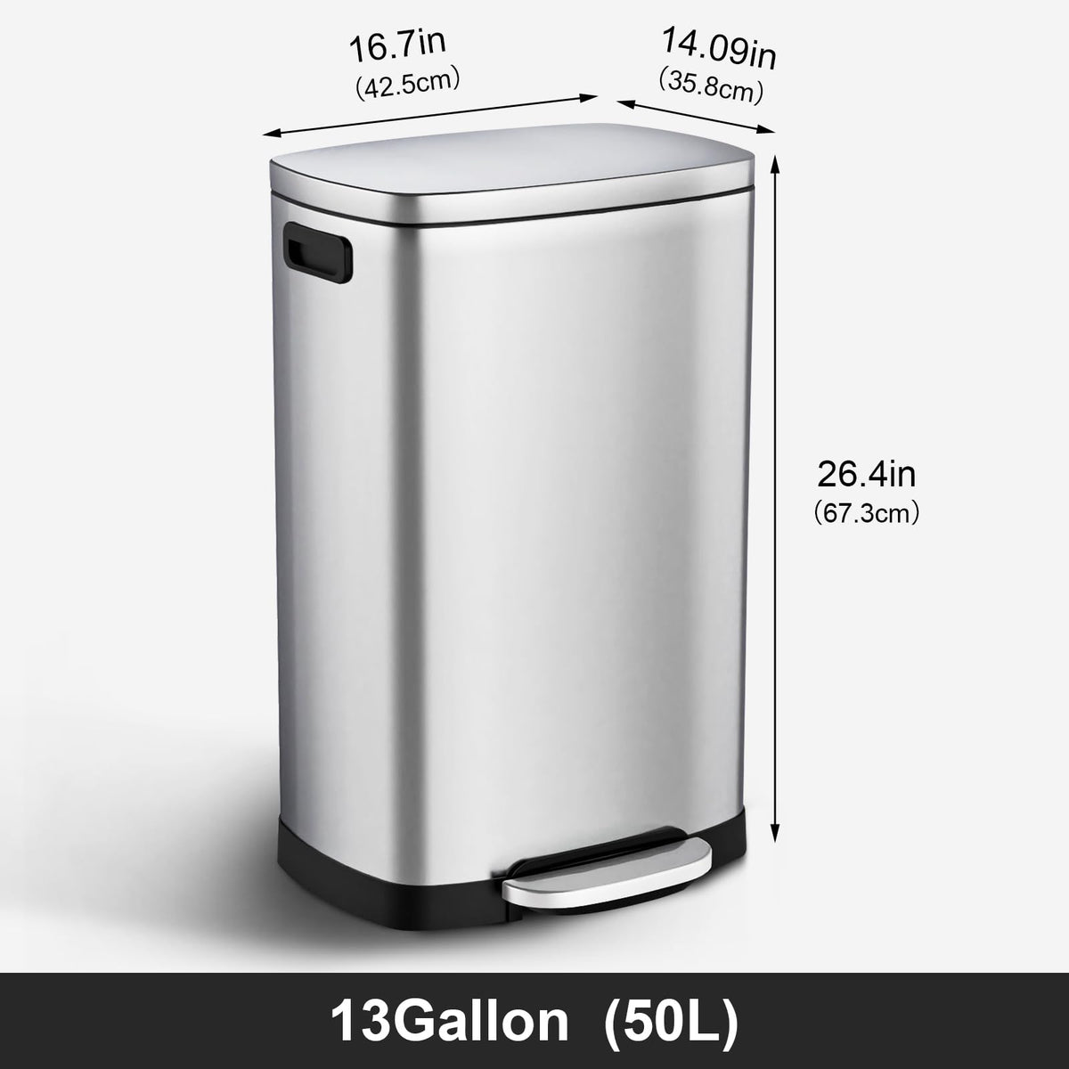 13.2 Gallon Stainless Steel Step Trash Can with Lid Q3649