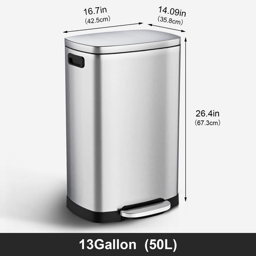 13.2 Gallon Stainless Steel Step Trash Can with Lid Q3649