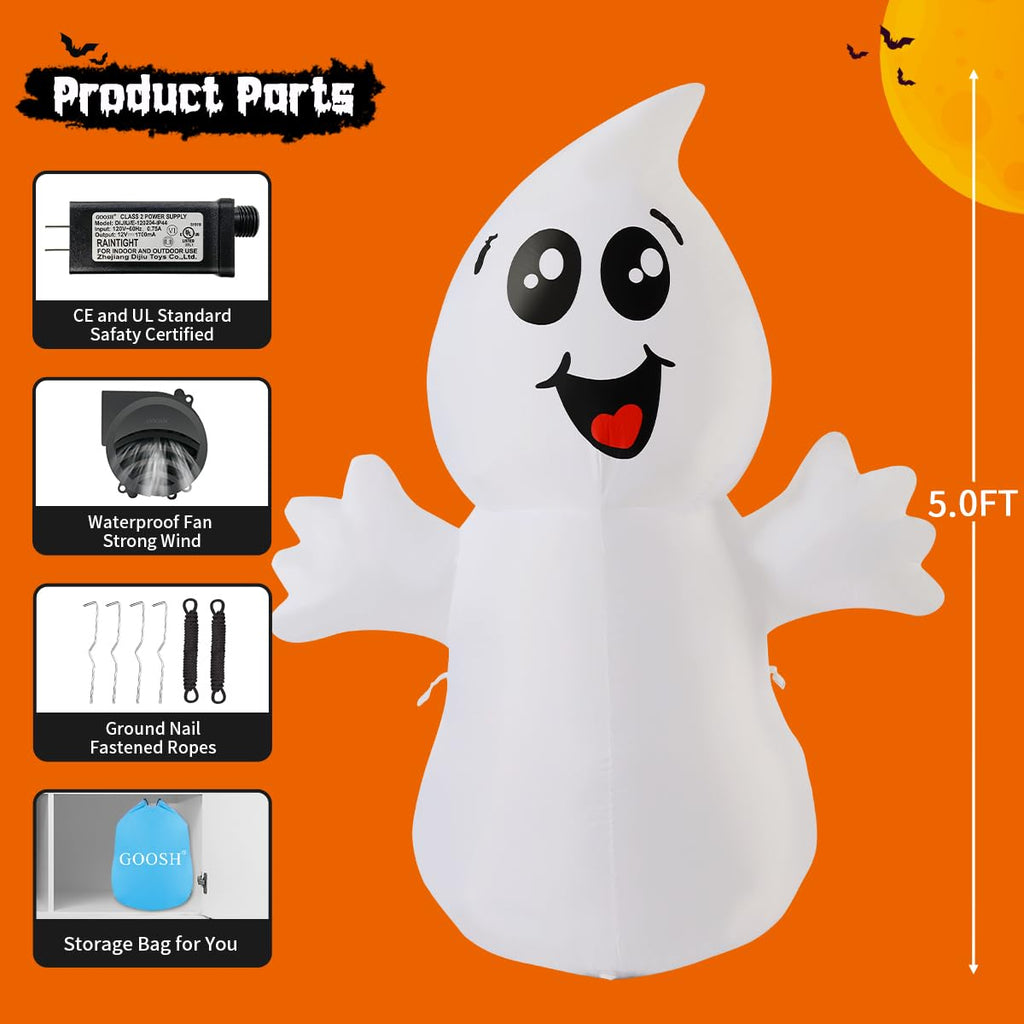 5 FT Inflatable Ghost Outdoor Decoration with Built-in LEDs Y84317