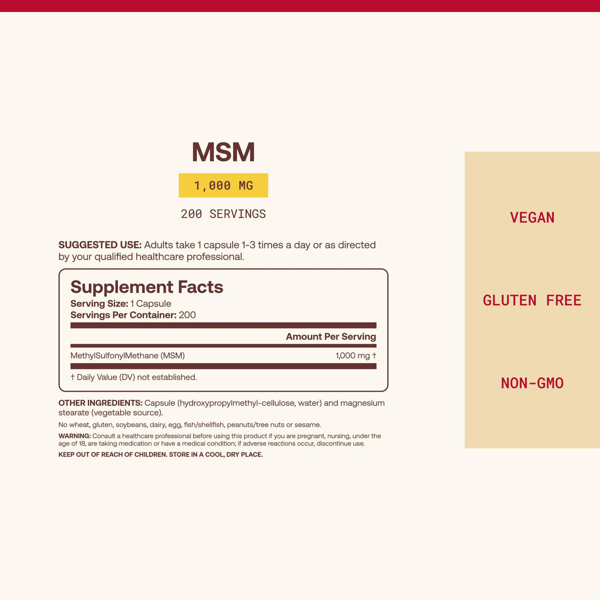 MSM Capsules 1,000 mg 200 Capsules O5697