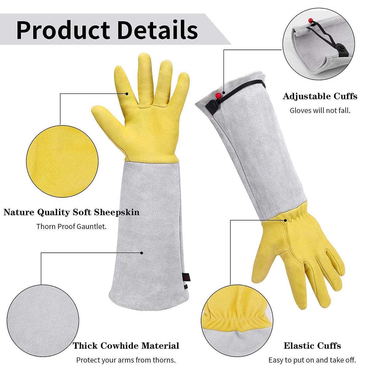 Long Leather Gardening Gloves with Adjustable Cuff T28483