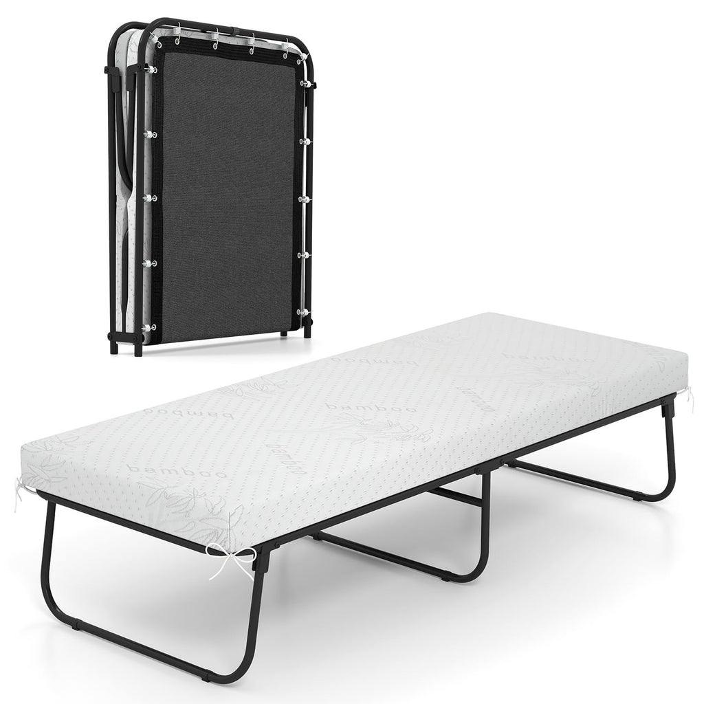 Folding Bed with Mattress Cot Size 75” x 31” Memory Foam Metal Frame Q545592