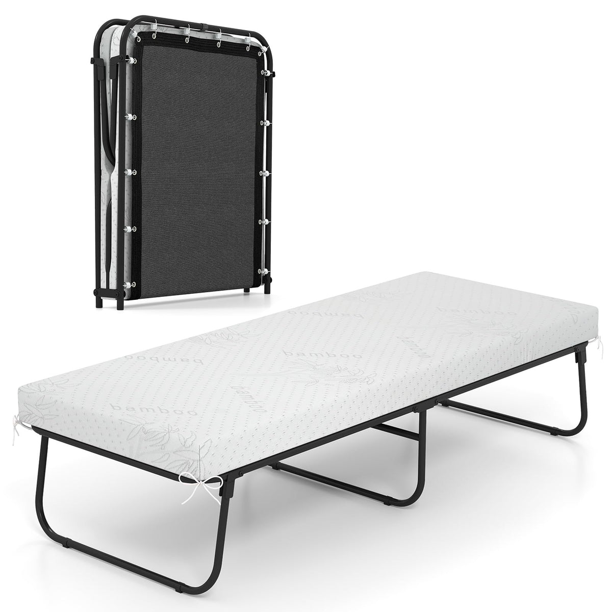 Folding Bed with Mattress Cot Size 75” x 31” Memory Foam Metal Frame Q545592