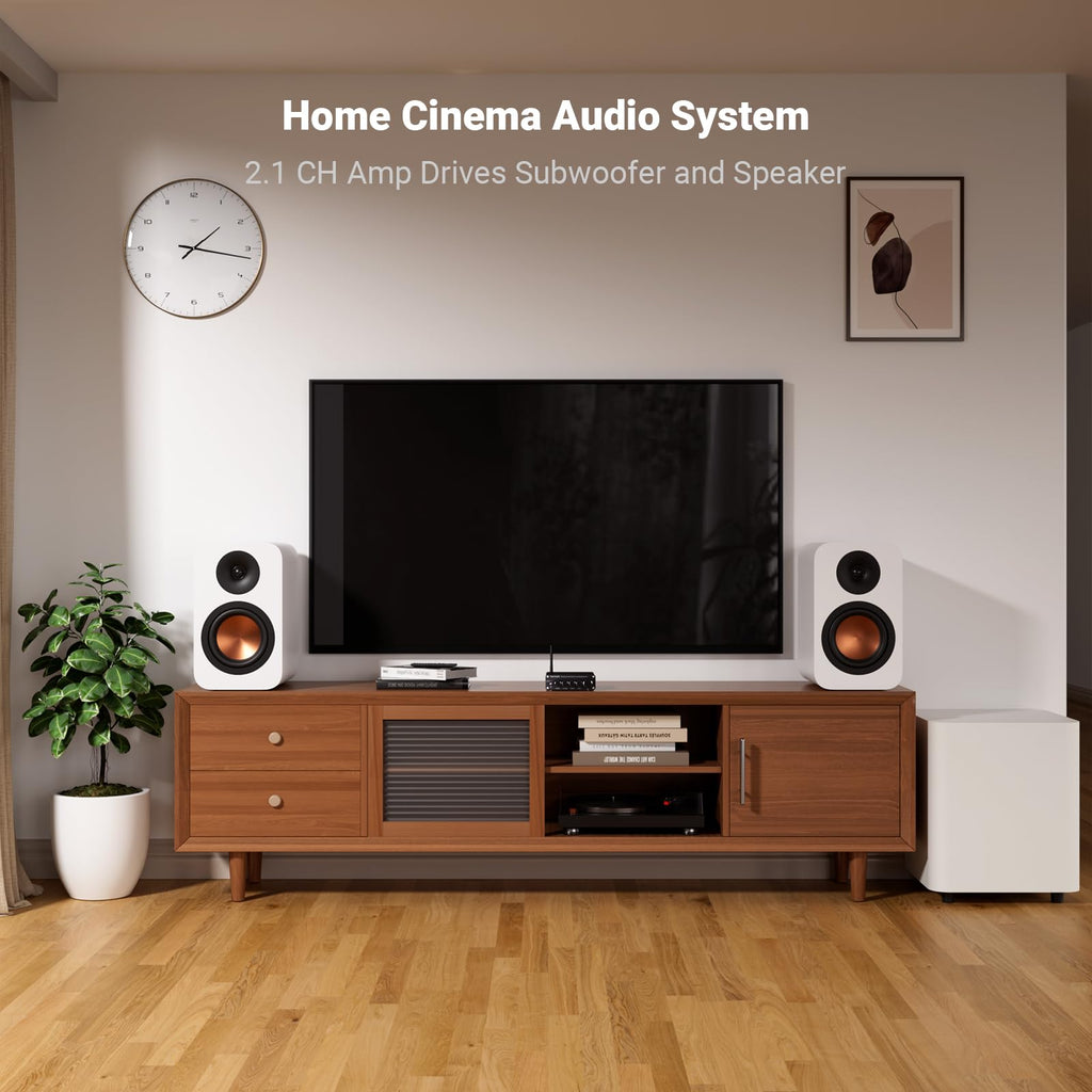 Bluetooth 5.0 Stereo Audio Receiver Amplifier 2.1 Channel Mini Hi-Fi Class D Integrated Amp O9079