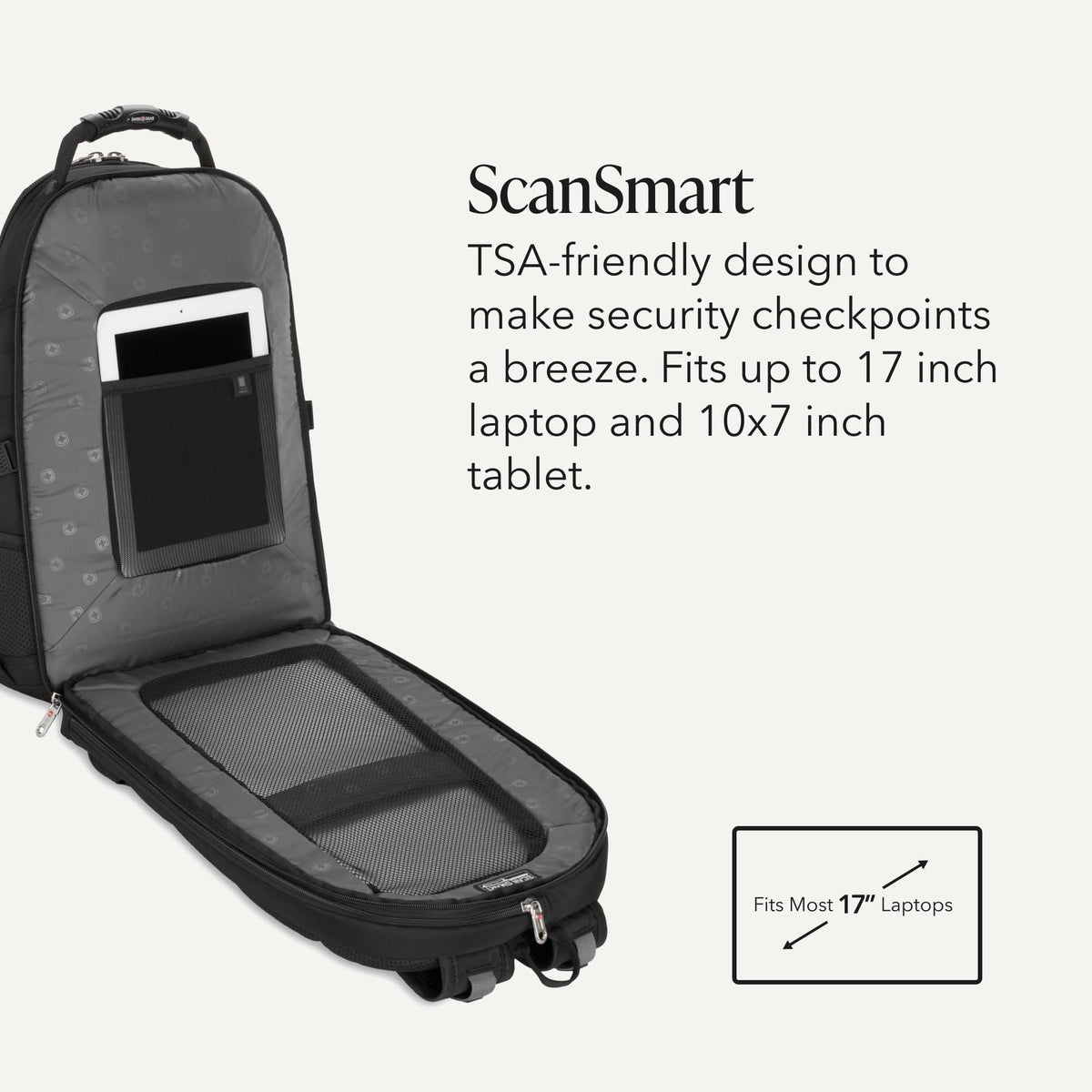 Black 17-Inch Laptop Backpack with Tablet Pocket G8020