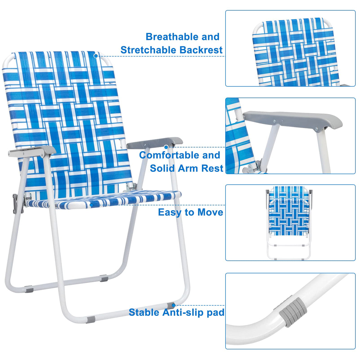 Set of 2 Blue & White Webbed Folding Chairs A9139