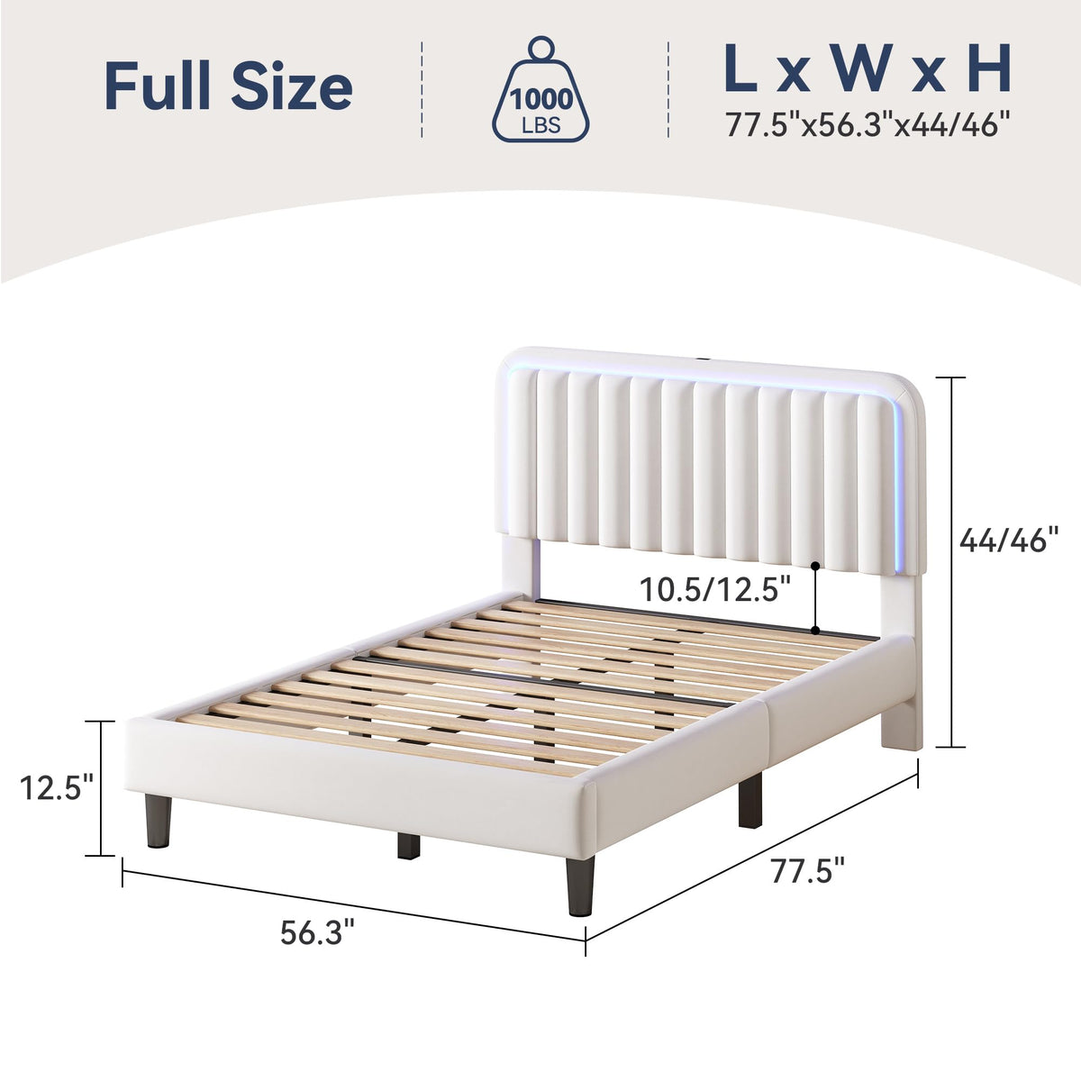 White Velvet Upholstered Full Size Platform Bed Frame with Charging Station S1394